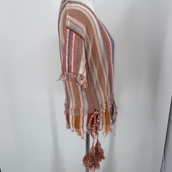 Free People Striped Boho Tassel Tie Scoop Neck Blouse Size XS - Picture 7 of 10